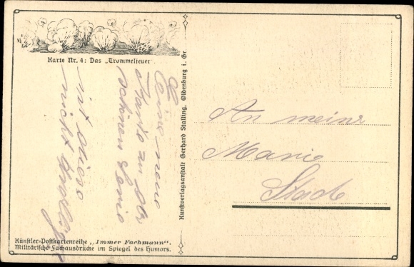 Artist Postcard Always Expert, Military Terms No. 4, Barrage, Soldiers