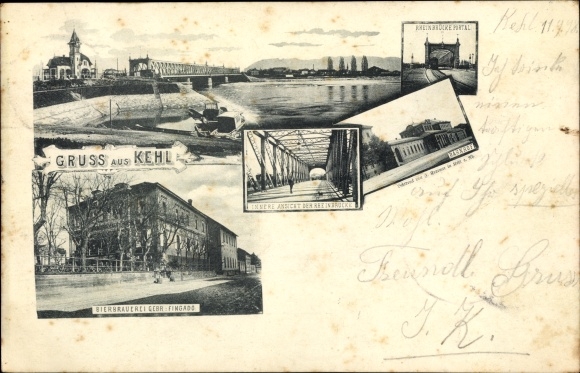 Ak Kehl am Rhein, Bierbrauerei, Bes. Fingado, Bahnhof, Brücke
