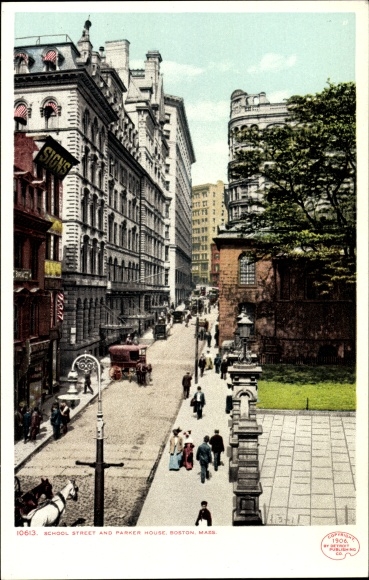 Postcard Boston Massachusetts USA, School Street and Parker House