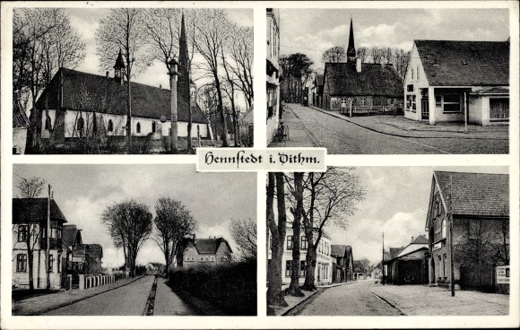 Ansichtkaart Hennstedt in Dithmarschen, stadsgezichten, kerk