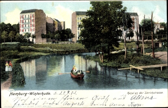 Postcard Hamburg Nord Winterhude, canal on Sierichstraße