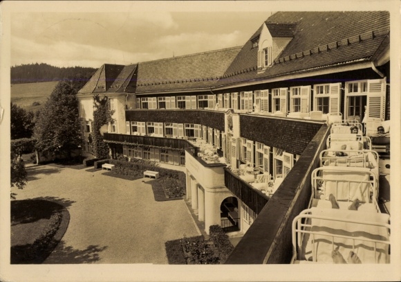 Postcard Scheidegg in Allgäu Swabia, Children's Hospital Prinzregent Luitpold, beds on the terrace