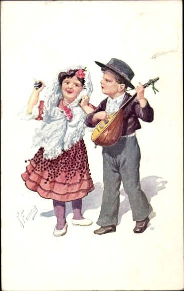 Artist Postcard Holiday,K., castanets, mandolin, dance