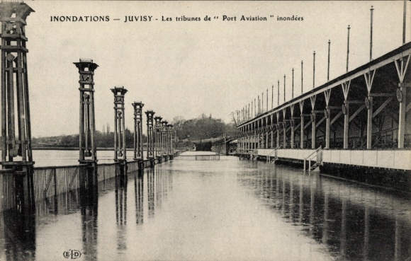 Ak Juvisy sur Orge Essonne, Überschwemmung,  Port Aviation, Wasserstände