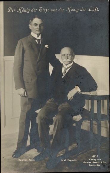 Postcard The King of the Deep and the King of the Air, Captain King, Graf Zeppelin, Liersch 4114