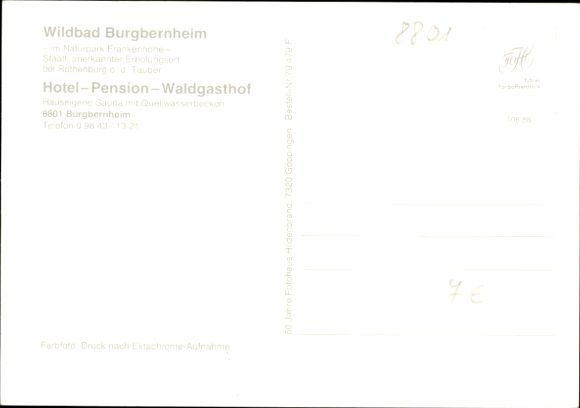 Postcard Burgbernheim Middle Franconia Bavaria, Wildbad, Hotel Waldgasthof, half-timbered house