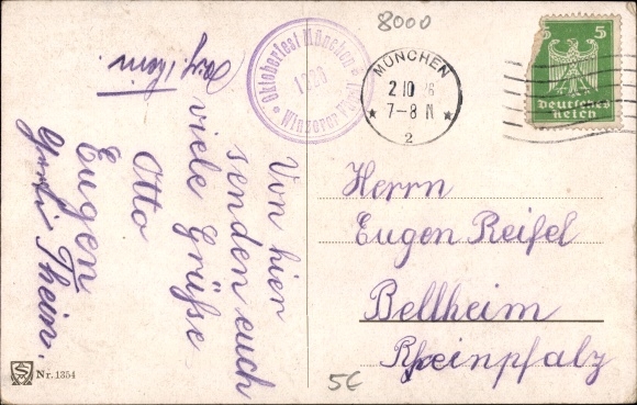 KP artysty Schlemo, E., Monachium, Oktoberfest, Monachium Kindl, wagon piwny, konie, Mathäserbräu