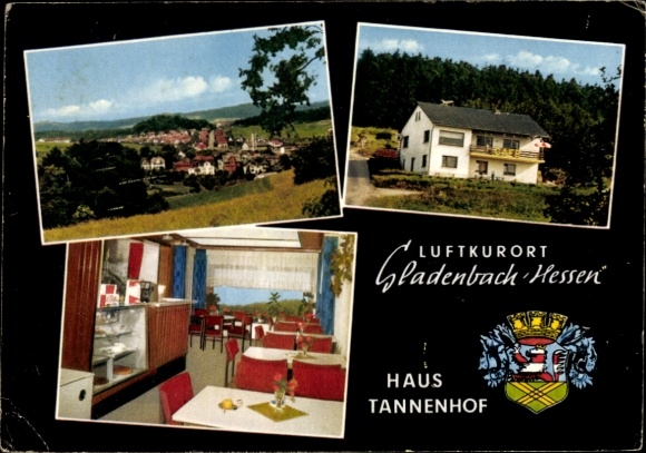 PC Gladenbach Hesse, Haus Tannenhof, Kehlnbacher Str. 19, owner Preißler, coat of arms, panorama
