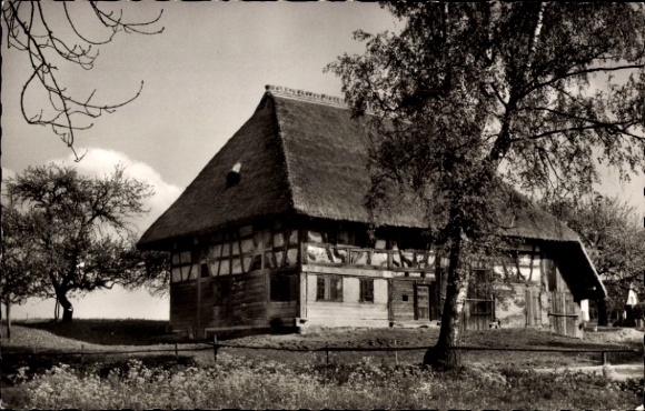 Postcard Kürnbach in Baden Württemberg, Old Upper Swabian farmhouse, thatched roof, Kürnbach near Schutte