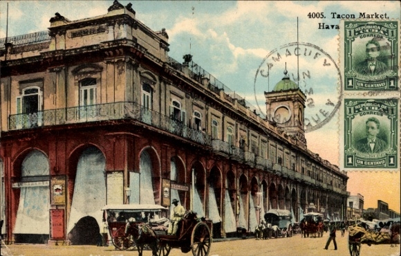 Postcard Havana Cuba, view of the Tacon market, passersby