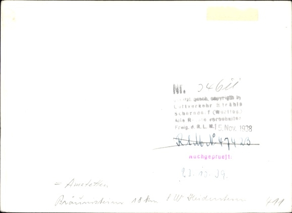 Postcard Bräunisheim Amstetten in the Swabian Alb, The picture shows a black and white aerial photograph...