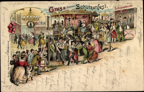 Chromo-Litho Schützenfest, Magdeburg Buckau, shooting gallery, carousel, skin him den Lukas, BB&amp;OL 373
