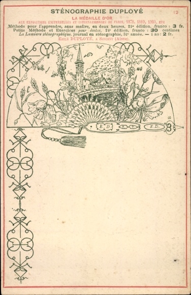 Ak stenography Duployé, La Medaille d'Or, fans
