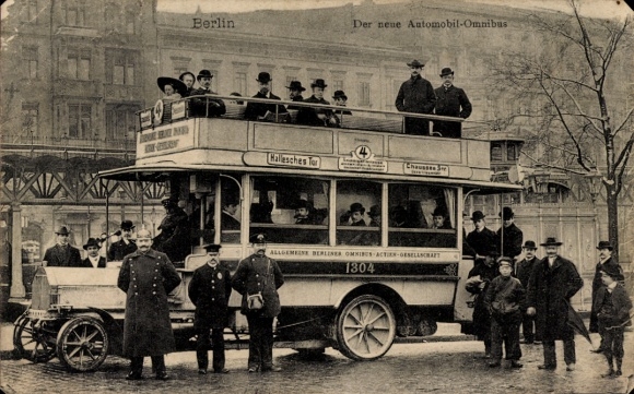 Ak Berlin, Neuer Automobil-Omnibus Linie 4, Hallesches Tor - Chausseestraße