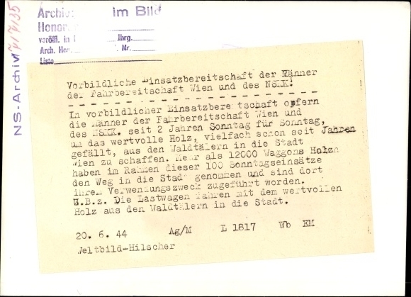 Photo NSKK and Vienna Motor Vehicles, timber transport to the city of Vienna, 1944