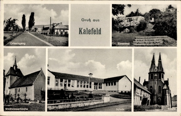 KP Kalefeld am Harz, wejście do miasta, Weißwasserkirche, szkoła, kościół, pomnik