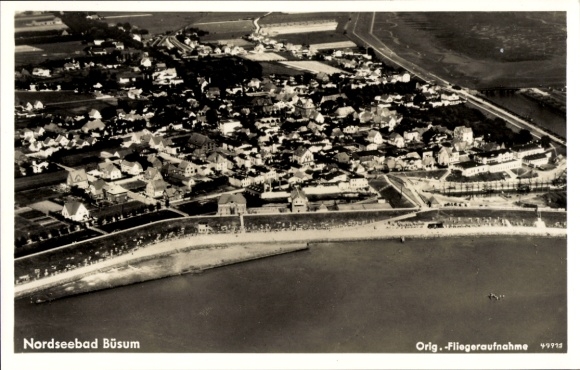 Ak Noordzeebadplaats Büsum, Noordzeebadplaats luchtfoto, kustzicht, origineel