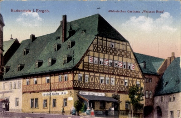 Postcard Hartenstein in the Ore Mountains Saxony, Old German Inn Weißes Ross