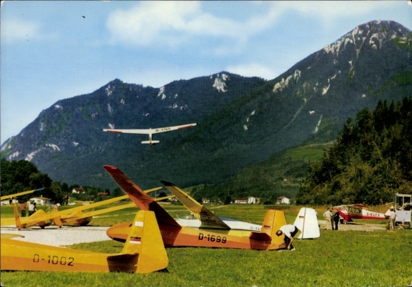 Postcard Unterwössen in the Traunstein district of Upper Bavaria, Alpine gliding school, gliders, D 1002, D 1699