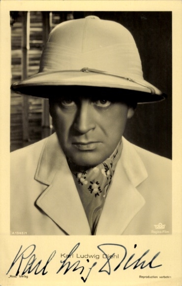 Ak Schauspieler Karl Ludwig Diehl, Ross Verlag A 1345 1, Portrait, Tropenhelm, Autogramm