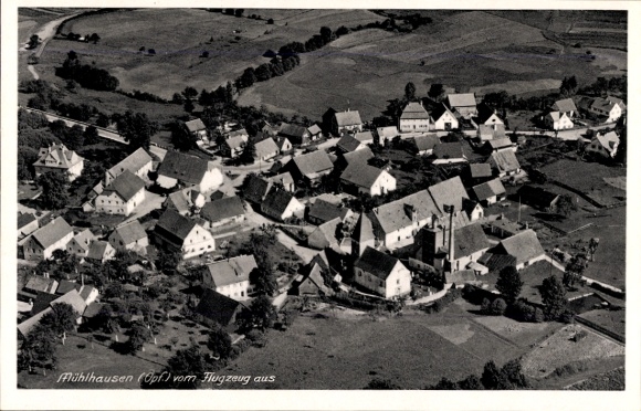 Postcard Mühlhausen in der Oberpfalz, aerial photograph of Aerial photograph of town