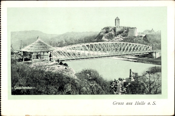 Postcard Giebichenstein Halle an der Saale, Giebichenstein, bridge, river, cottage, castle