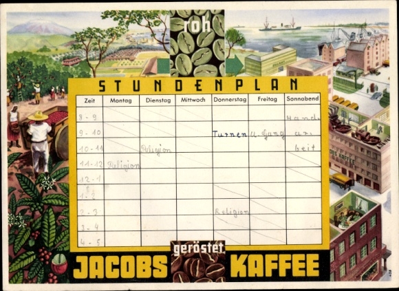 Timetable JACOBS Kaffee, Bremen, product information around 1950