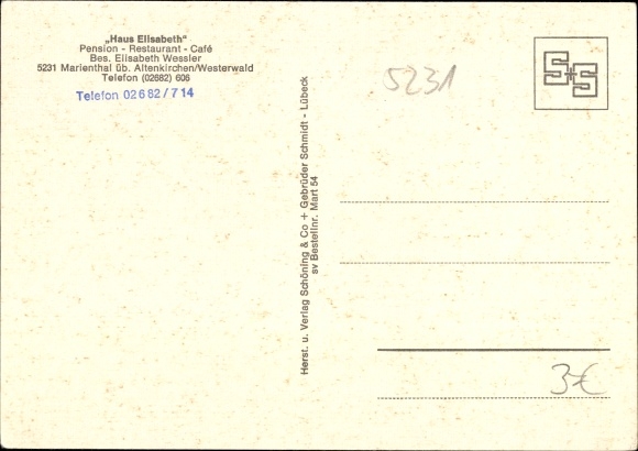 Postcard Obererbach in the Westerwald, Marienthal, Pension Restaurant Cafe Haus Elisabeth
