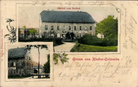 Postcard Nieder Colmnitz Klingenberg in the Eastern Ore Mountains, Gasthof zum Kuckuk