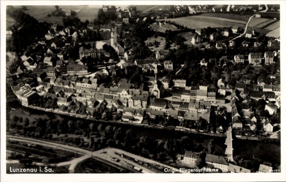 Postcard Lunzenau in Saxony, aerial photograph