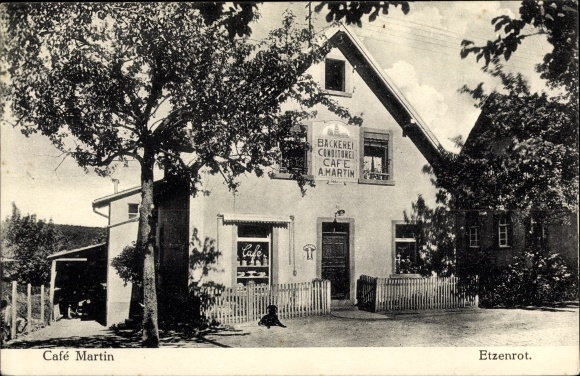 Postcard Etzenrot Waldbronn BW, bakery confectionery Café Martin