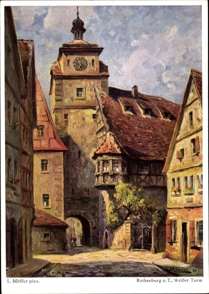 Artist PC Mößler, L., Rothenburg ob der Tauber Middle Franconia, white tower