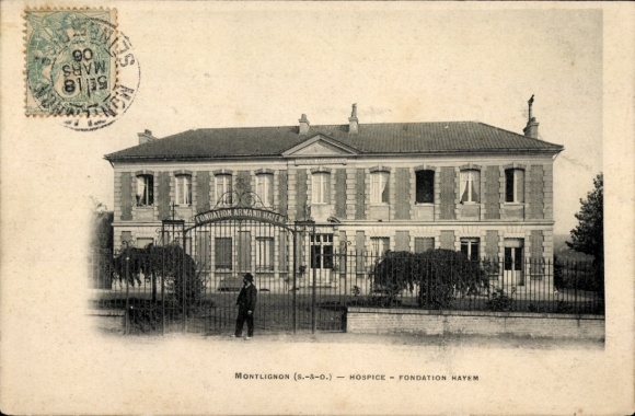 Ak Montlignon Val d’Oise, Hospiz Fondation Hayem, Gebäude, Mann in Uniform,  