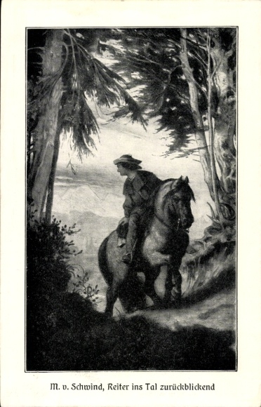 Postcard Niederlössnitz Niederlößnitz Radebeul Saxony, M. v. Schwind rider looking back into the valley