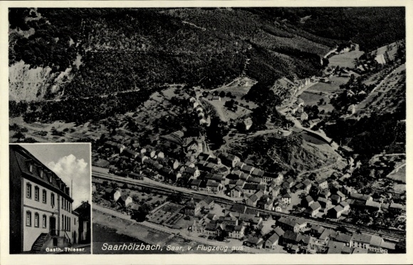 Postcard Saarhölzbach Mettlach in Saarland, aerial photograph, Gasth. Thieser