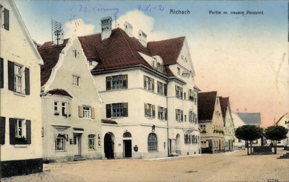 Ak Aichach in Schwaben, Straßenpartie, Post