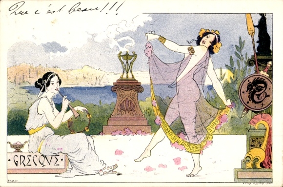 Artist Postcard Greece, Woman in Transparent Dress