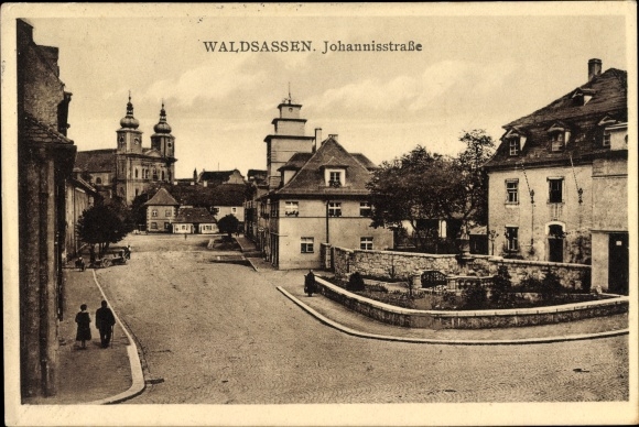 Postcard Waldsassen in der Oberpfalz Bayern, view of the Johannisstraße to the church