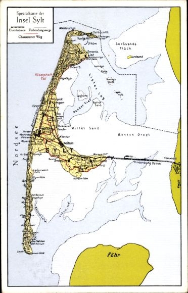 Maps Postcard Island Sylt, Westerland, List, Hindenburgdamm, Föhr