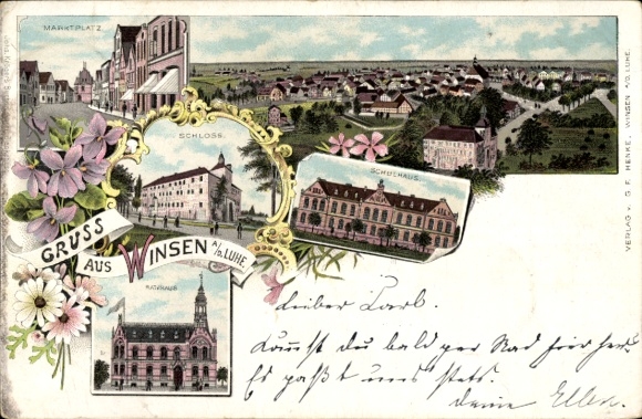 Chromo-Litho Winsen an der Luhe, general view, castle, schoolhouse