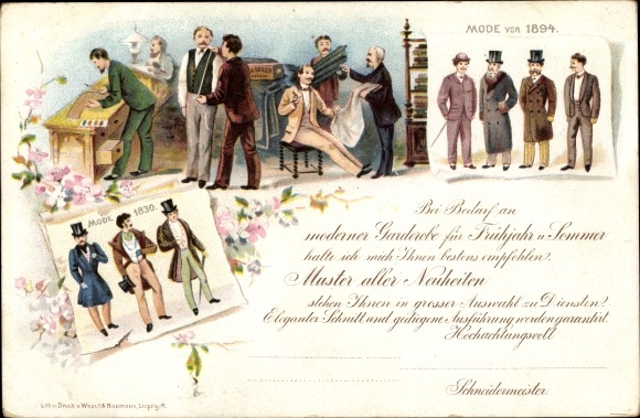 Chromo-Litho men's fashion from 1830 and 1894, master tailor