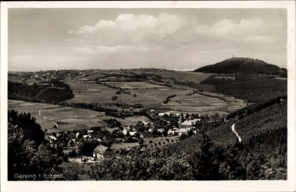 Postcard Geising Altenberg in the Ore Mountains, landscape shot, mountains, village, clouds, photography by A...
