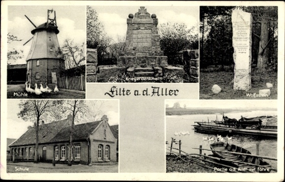 PC Eilte Ahlden in Lower Saxony, mill, war memorial, Wolfsstein, school, on the Aller, ferry