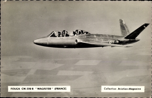 Photo Postcard Fouga CM-170 R "Magister" aircraft in the air