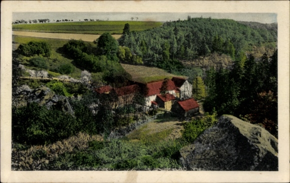 Ak Klipphausen Sachsen, Gaststätte Neudeckmühle, Saubachtal, Landschaft mit Hügeln, Wäldern und e