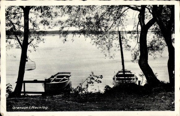 Postcard Granzin Mecklenburg Vorpommern, shore, rowing boats, inn W. Speckin