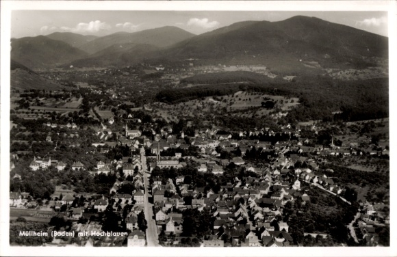 Postcard Müllheim in Baden Markgräflerland, aerial photograph, Hochblauen