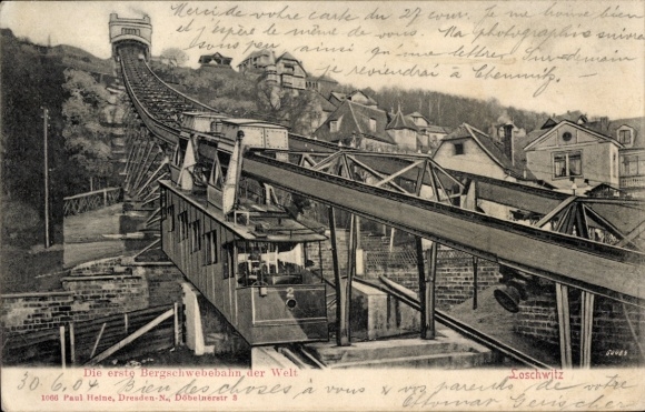 Postcard Dresden Wachwitz, The first mountain suspension railway in the world, historical photograph, Loschwitz