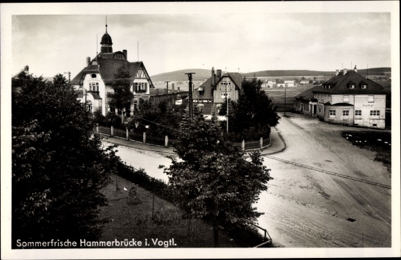 Postcard Hammerbrücke Muldenhammer in the Vogtland, local section with inn