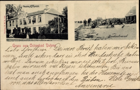 Postcard Baltic resort Dahme in Holstein, pension, beach party